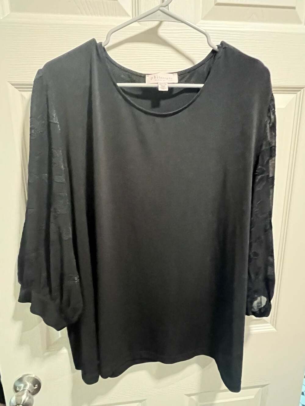 Philosophy Woman Republic Clothing Black Floral Sheer Sleeve Blouse 3X